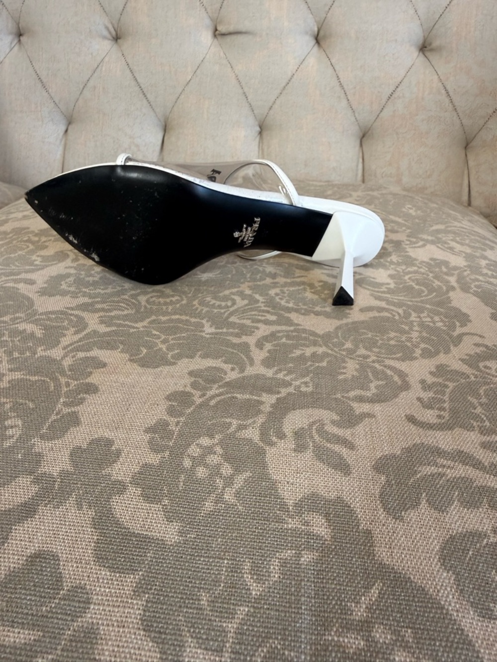 Prada White Clear Logo PVC Pointed Toe Slide Mules - Picture 3 of 4